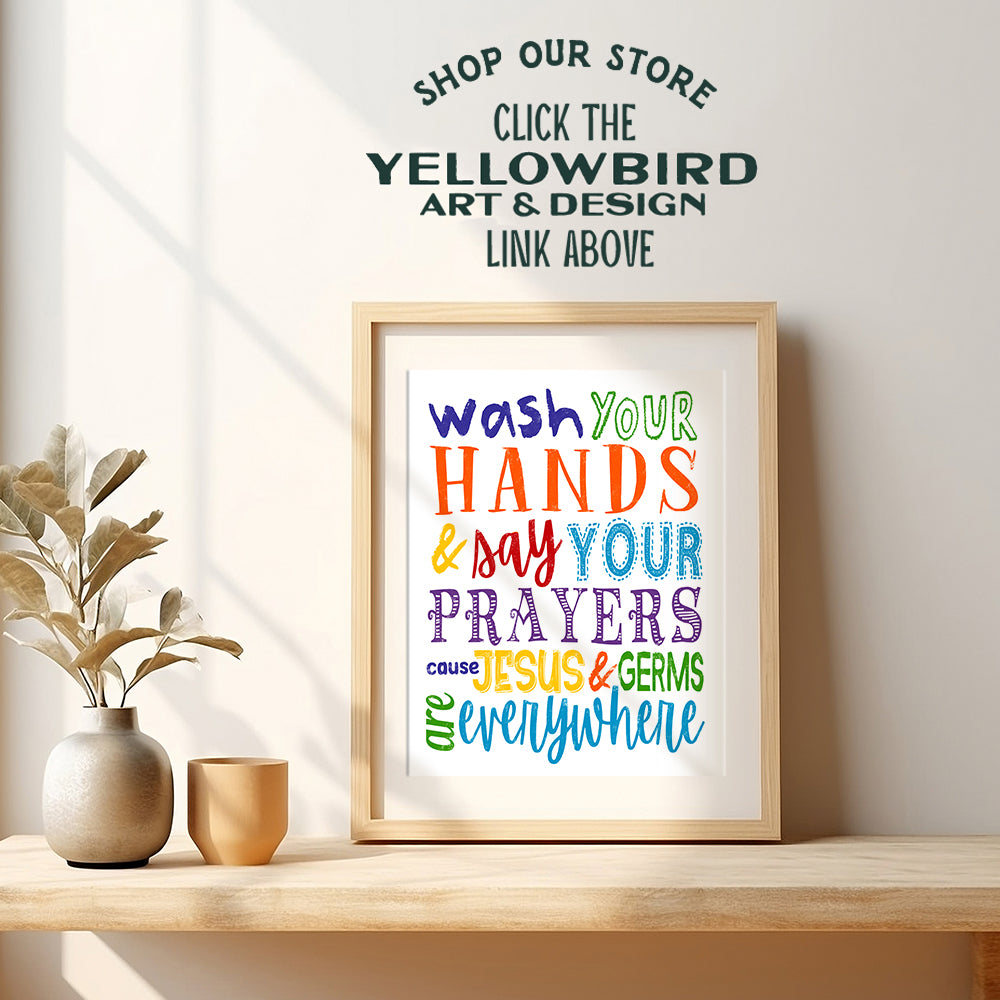 Wash Your Hands and Say Your Prayers Sign - Christian Wall Art - Religious Wall Decor - Jesus Wall Decor - Kids Bathroom Decor - Catholic Wall Decor - Cute Funny Bathroom Wall Art