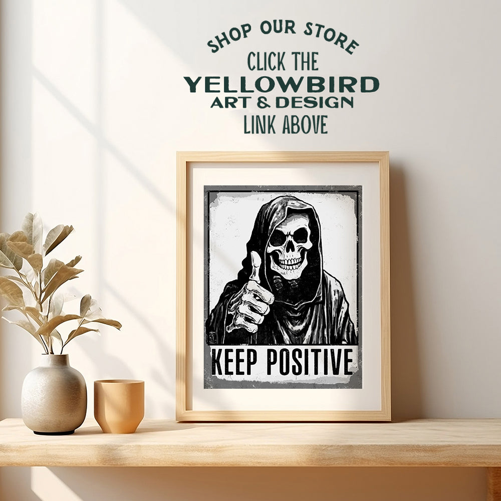 Gothic Home Decor for Men, Skull Decor - Positive Wall Decor - Grim Reaper Decoration - Skeleton Halloween Decorations - Funny Wall Art - College Dorm Room Decor - Man Cave Decor - Boys Bedroom Decor