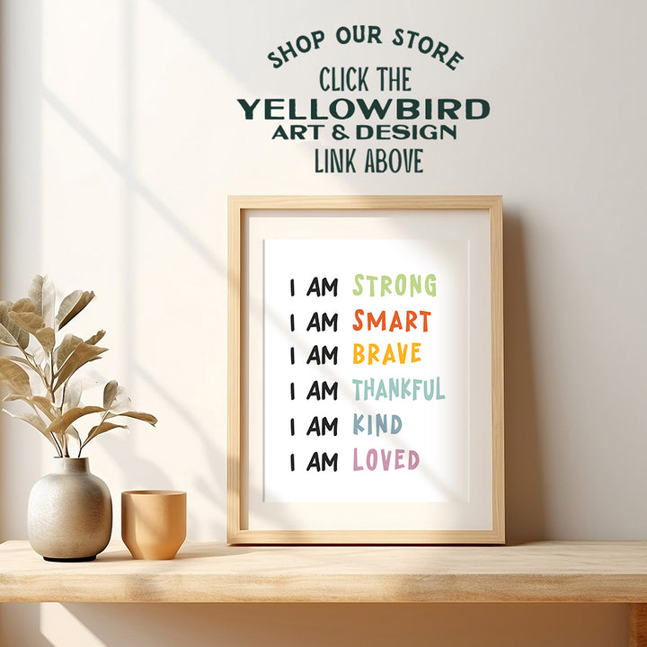 Positive Affirmations Wall Decor - Nursery Toddler Little Boys Girls Bedroom Kids Room Decor - Child Room Decor - Classroom decoration - I Am Positive Quotes Inspiration Family Wall Art UNFRAMED