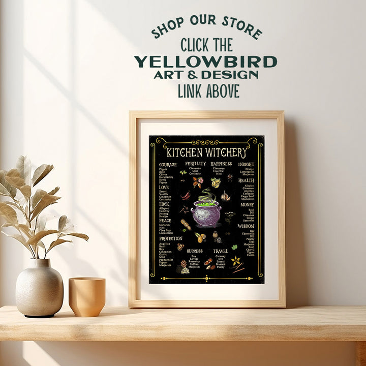 Witchy Wall Art & Decor - Kitchen Witchery - Black Magic Room Decor - Wicca Wiccan Pagan Gifts - Sabbat Grimoire Magick Sigil Sign - Magical Spells Picture Print - Boho Witches Poster - Halloween Art