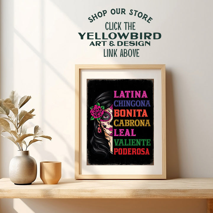 Latinx Wall Art for Women - Mexican Theme Regalos Para Mujer - Sugar Skull Decor Decoracion Para Sala, Nina - Inspirational Quotes Wall Art for Latinos, Chicanos, Woman, Girl - Motivational Wall Decor