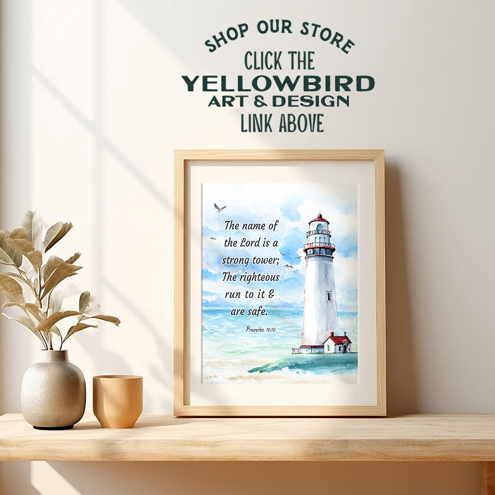 Nautical Lighthouse Religious Wall Art - Christian Scripture Bible Verse Gift - Ocean Home Decoration, Bathroom Decor - Print for Seaside Beach House, Restroom, Living Room, Bedroom - Blue Proverbs