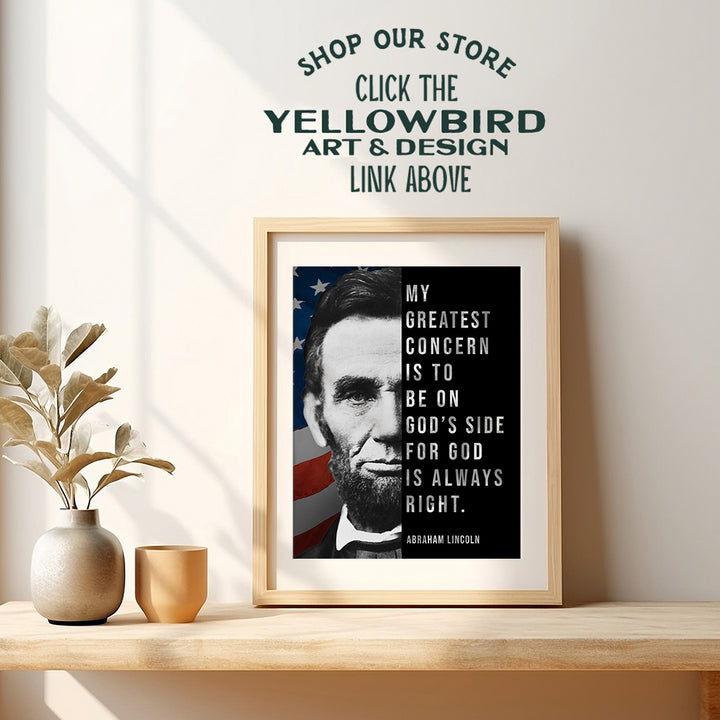 Abe Lincoln - Abraham Lincoln Poster, 8x10 - American Flag Wall Decor - Patriotic Decor - Religious Wall Decor - God Wall Decor - Christian Wall Art - USA Flag Wall Art - Positive Inspirational Quotes