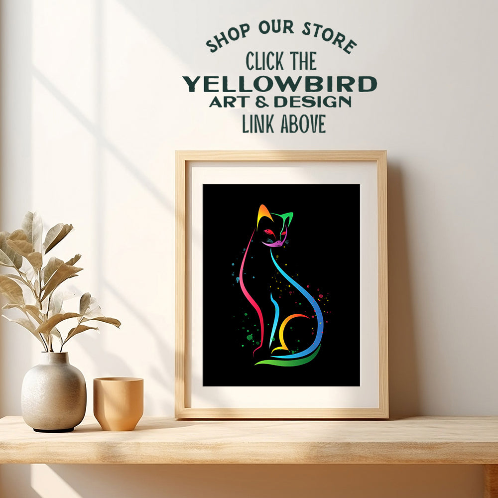 Mid Century Modern Cat Decor - Abstract Minimalist Wall Art - Line Art - Cute Cat Lover Gifts for Women - Aesthetic Room Decor Poster - Minimalistic Minimal Wall Art - Kitty Cat Decorations - Black