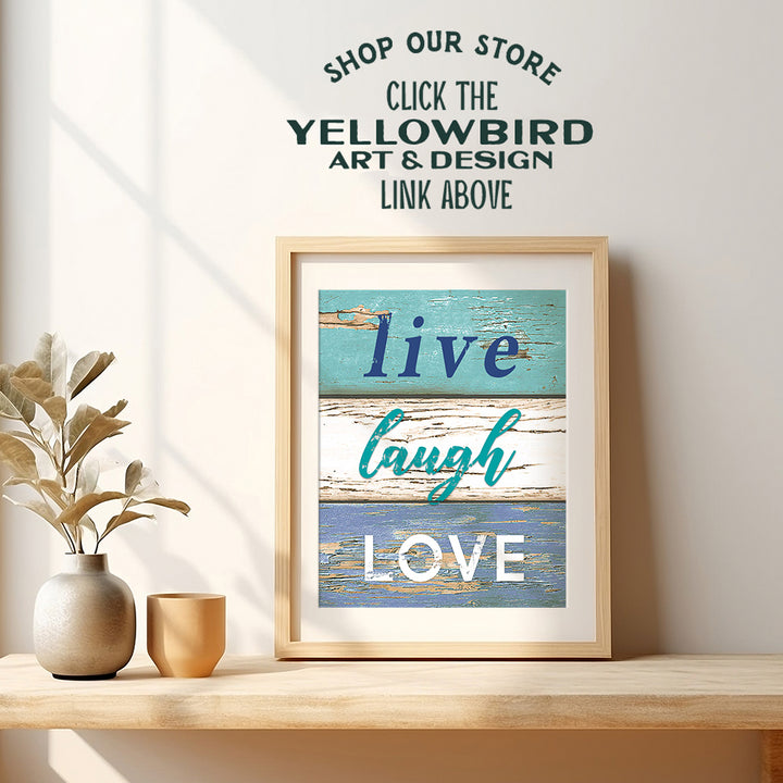 Live Laugh Love Wall Decor - Blue Rustic Bathroom Decor - Inspirational Wall Art - Positive Quotes Wall Decor - Sayings for Wall Decor - Uplifting Gifts for Women - Inspiring Quotes Wall Decor - 8x10