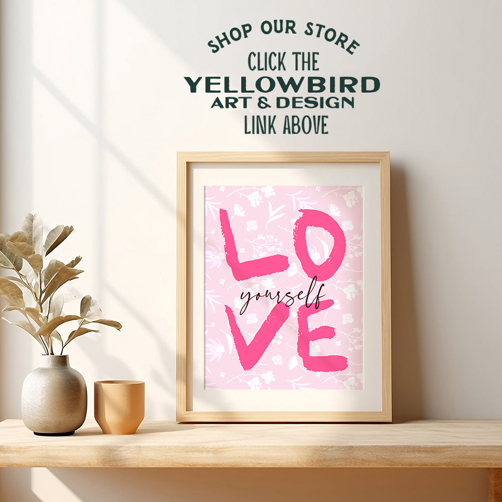 positive Wall Art for Women - Women’s empowerment Inspirational Quotes Wall Decor - Love Yourself - Preppy Room Decor - Pink Retro style Trendy Home Decor - Indy Teen Girls Bedroom Decor Aesthetic