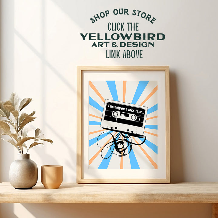 Retro Wall Decor - Yellowbird Art & Design - Preppy Room Decor - Pop art Wall Decor - VSCO Room Decor - Funky Trendy Room Decor - Dorm Room Decor - Indie Eclectic Wall Art - 80s Music Wall Decor