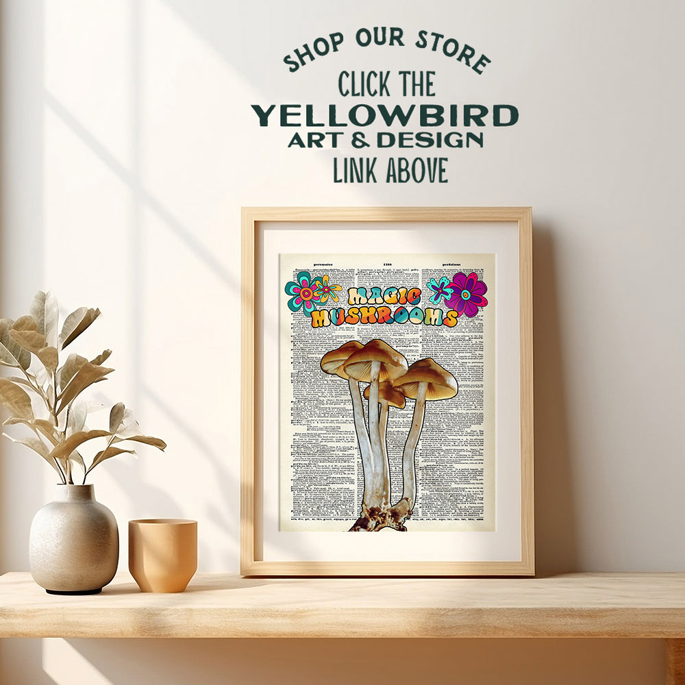 Magic Mushrooms - Psilocybin - Psilocybe Cubensis - Psychedelic, Trippy Bohemian Wall Decor - Boho Wall Art - Medicinal Mushrooms - Hippie Pshycadellic Room Decor - 8x10 Golden Teacher Posters