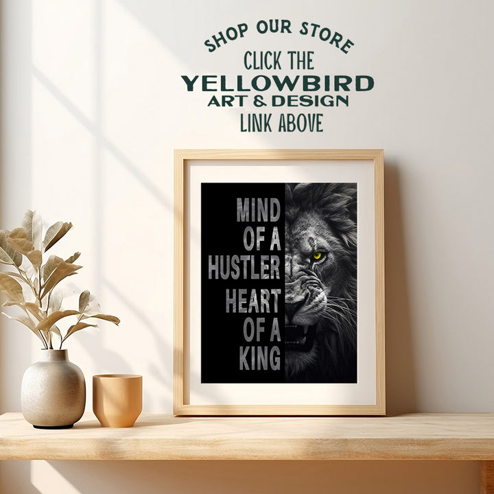 Motivation Home Office Wall Art - Man cave Wall Decor - Gym Motivational Wall Art - Positive Quotes Posters - Encouraging Executive Mindset Success Wall Art for Men - Inspirational Lion Workplace Sign