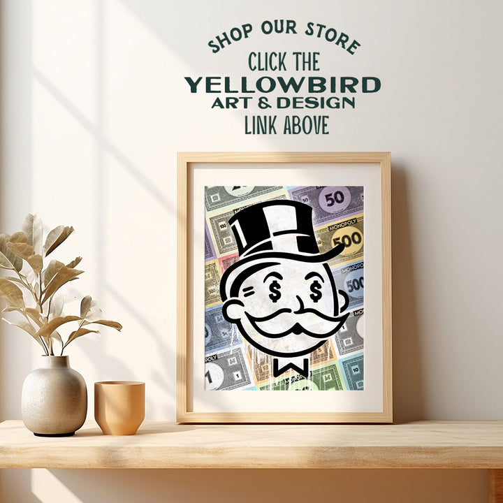 Entrepreneur Wall Art - Home Office Wall Decor - Motivational Wall Art - Poster of Alec Monopoly Style Wall Art - 8x10 Money Wall Art - Graffiti Wall Art - Inspirational Decor for Men, Teens, Man Cave