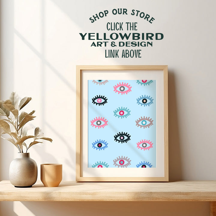 Evil eye Decor - Yellowbird Art & Design Poster - Eye Wall Decor - Preppy Room Decor - Blue Room Decor Aesthetic - Trendy Wall Art - Girls Bedroom - VSCO Minimalist Home Decor - Cute Indie Room Decor