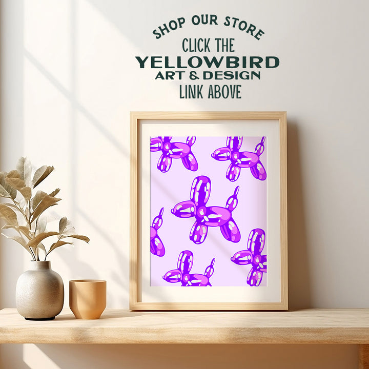 Balloon Dog Pop art - Trendy Pink Purple Wall Decor Preppy Contemporary art for Teen Girl, Woman, College Dorm Room Decorations, Bedroom, Bathroom - Minimalist Modern art Aesthetic Wall Art for Women