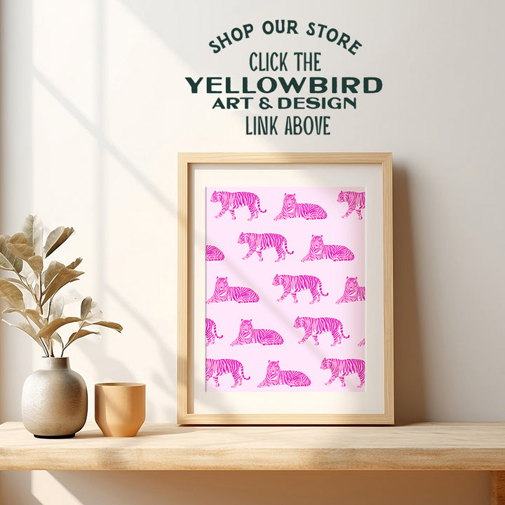 Preppy Wall Art & Decor - Funky Indie Trendy Room Decor - Pink Wall Decor Aesthetic - Tiger Wall Art - Retro style Hipster Minimalist Wall Art - Eclectic Mid-century modern Wall Decor For Women Girls