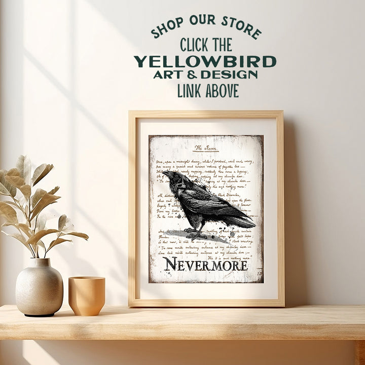 Edgar Allan Poe Gifts - The Raven - Nevermore - Creepy Poetry Poem Wall Art - Goth Room Decor - Gothic Home Decor - Vintage Rustic Decoration - 8x10 Retro Poster Print - Sign Plaque Poster - Unframed