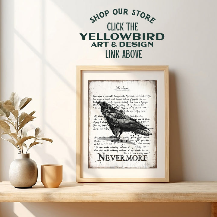 The Raven Wall Art & Decor - Nevermore - Edgar Allan Poe Gift - Goth Room Decor - Gothic Home Decor - Creepy Poem Poetry Wall Art - Vintage Rustic Decoration - Retro Style Poster Print 8x10 UNFRAMED