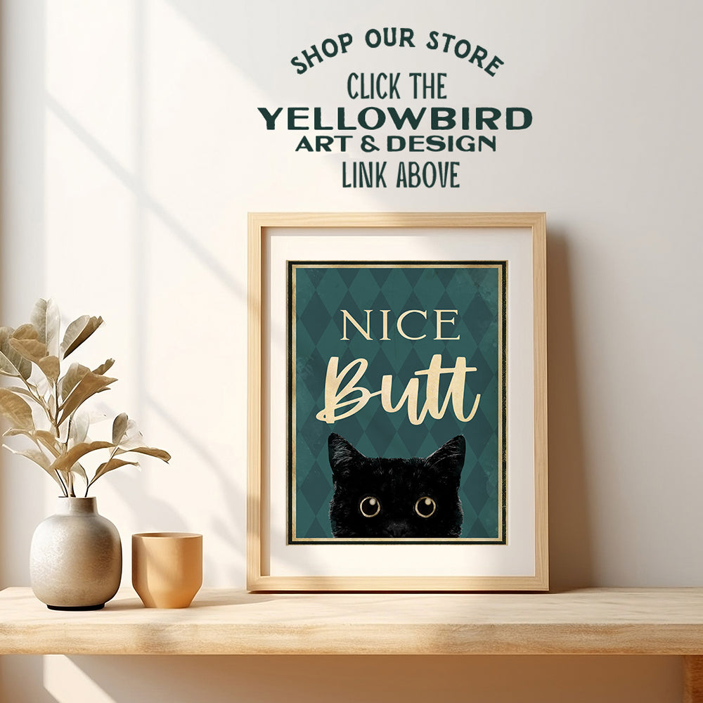 Nice Butt Bathroom Decor - Cat Wall Decor - Funny Bathroom Wall Art - Cat Bathroom Decor - Bath Wall Decor - Bathroom Decorations for Women, Kitty, Kitten, Pet, Animal Lover - Powder Room Wall Art