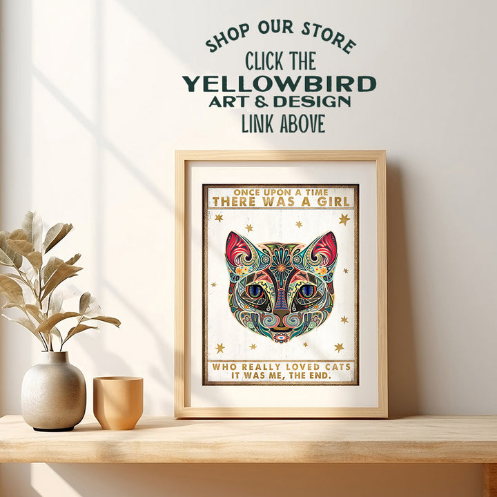 Yellowbird Art & Design Cat Wall Art & Decor - Cat Wall Decor - Cat Girl Poster - Cat Decorations - Cat Lover Gifts for Women Girls - Cat Themed Gifts - Cute Cat Lady Gift - Black cat Room Decor 8x10