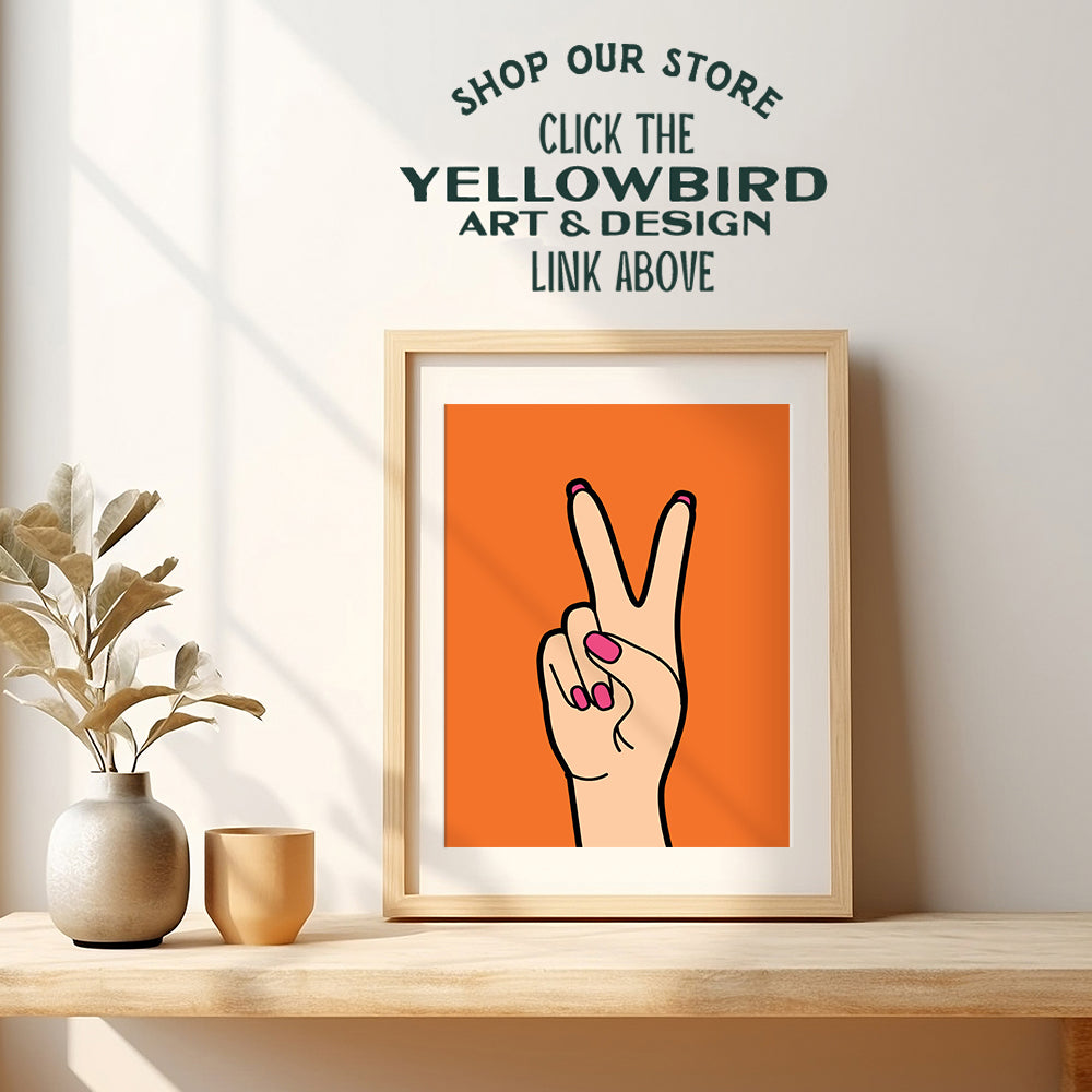 Orange Peace Sign Decor - Preppy Wall Art & Decor - Vintage Retro style Pop art - Eclectic Trendy Home Decor - Cute Indie Room Decor for Women, Teen Girls Bedroom - Boho-chic Funky Living room Decor