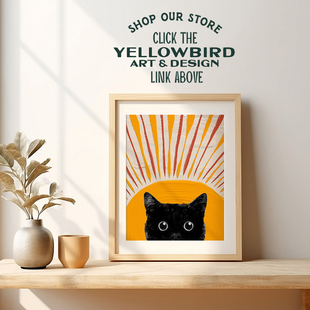 Cute Cat Wall Art Boho Wall Decor - Cat Wall Decor - Vintage Retro Black cat Stuff, Cat Mom, Cat Lover Gift - Cat Themed Gifts for Women - Cat Poster - Boho-chic Farmhouse Style Minimalist Room Decor