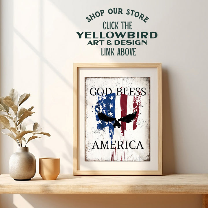 The Punisher American Flag Wall Decor - Patriotic Decor - God Bless America Sign - USA Flag Wall Art - Military Veteran Gifts - Man Cave Decor- Wall Decor for Men - Bar, Living Room, Home Office Decor