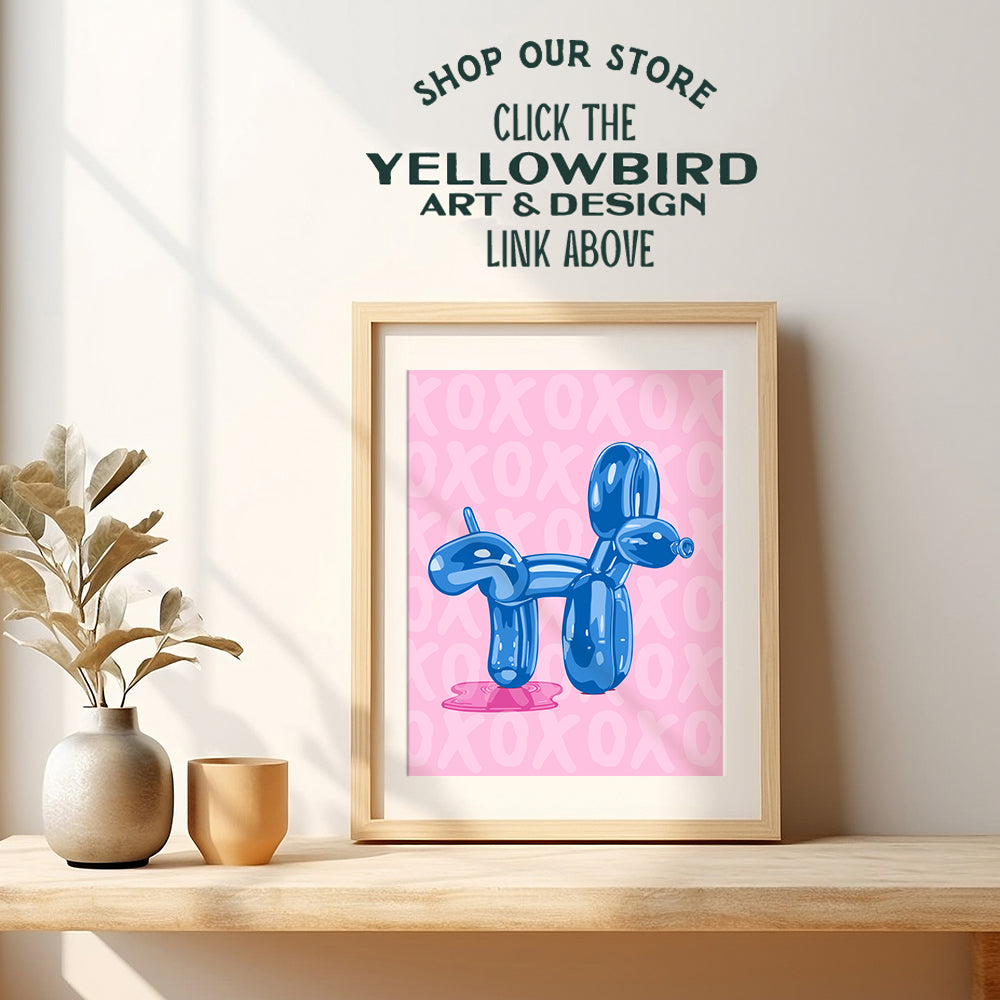 Balloon Dog Bathroom Wall Art - Funny Blue Bathroom Decor - Contemporary Modern art Pop art Poster - Cute Aesthetic Room Decor - Preppy Wall Art - Pink VSCO Trendy Wall Art - Yellowbird Art & Design