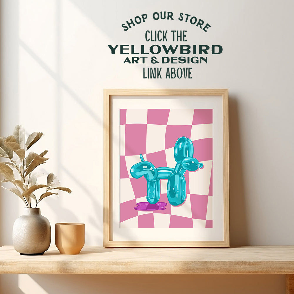 funny Decorations Pop art Wall Decor - Pink Purple Light Blue Bathroom Decor - Cute Teal Wall Art for Preppy, Modern, Contemporary art Fan, Teens, Girls, Women - Trendy Balloon Dog Room Decor Poster