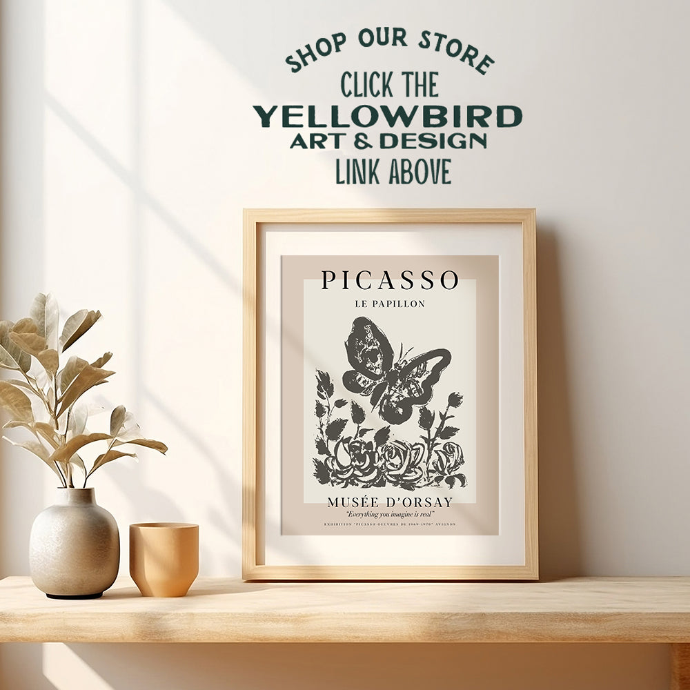 Pablo Picasso Poster Wall Art & Decor - 8x10 Modern Wall Art Prints - Gallery Wall Art - Museum Poster - Contemporary Wall Art - Butterfly Picture - Living Room, Bedroom - Women Housewarming Gift