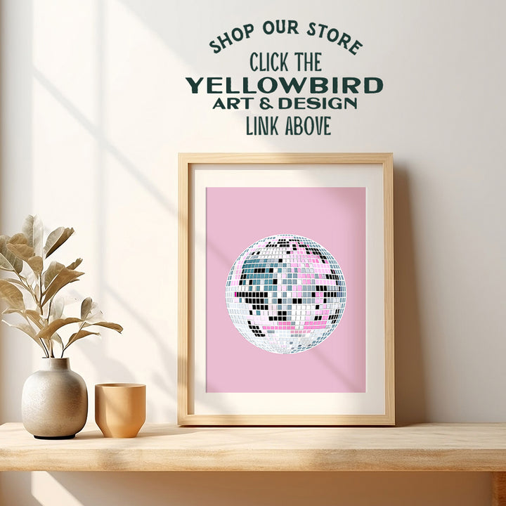 Disco Ball Decor - 70s 80s Aesthetic College Dorm Room Gallery Wall Art - Pop art Preppy Room Decor - Vintage Retro Pink Bedroom Decor for Women, Teen Girls - Funky Wall Art - Trendy Wall Decor 8x10