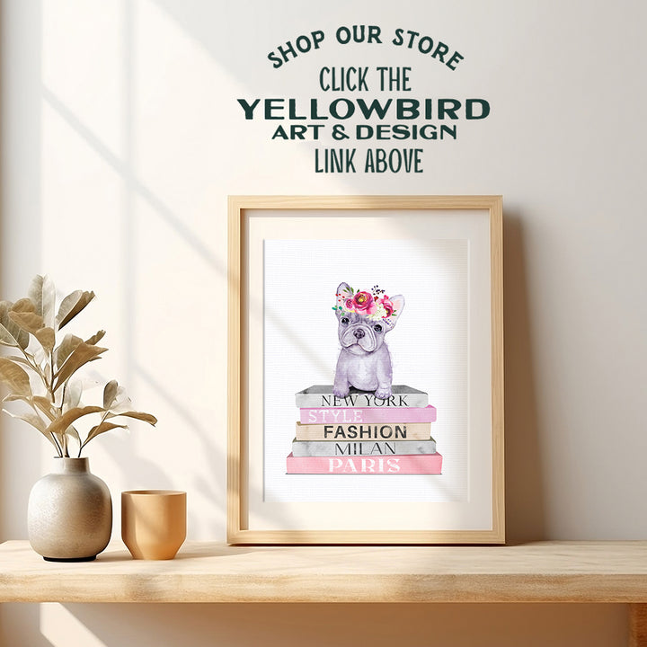 Toddler Little Girls Bedroom Decor - Puppy Dog Fashionista Fashion Design Bling Designer Wall Art - Boston Terrier French Bulldog Pink Girls Room Living room Wall Decor for Women Nursery Office - 8x10