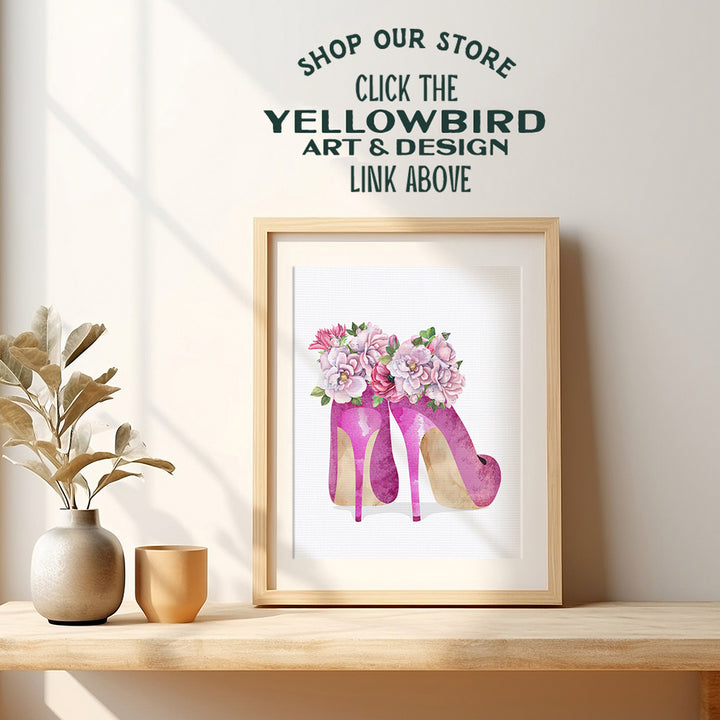 Glam Wall Decor - Fashion Wall Decor - Fashion Design Poster - Bedroom Decor for Women Girls - High Fashion Wall Art - Living Room Decor - Luxury Decor - Luxe Decor - Pink Couture High Heel Shoes