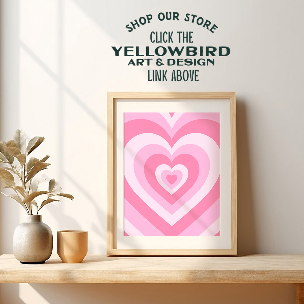 Yellowbird Art & Design Pink Heart Aesthetic Room Decor - Preppy Room Decor - Cute Hipster Wall Art Poster - Bedroom decoration for Women Woman Teen Girls Girl - Baby Room Nursery Decor 8x10 UNFRAMED