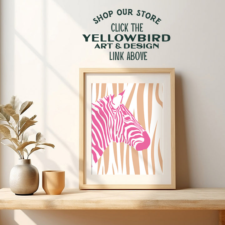 Zebra Print Minimalist Wall Decor - Mid Century modern Wall Decor - Zebra Wall Decor - Preppy Trendy Wall Decor for Women - Orange Pink Room Decor, Living room Decor Aesthetic - 70s Chic Home Decor