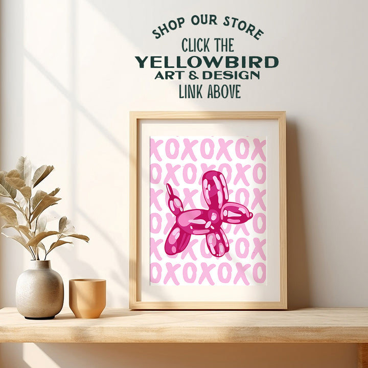 Balloon Dog Wall Art & Decor - Aesthetic Room Decor - Preppy Room Decor - Bedroom Decor for Women - Pink Minimalist Modern Wall Art Poster - Girls Teen Room Decor - Dorm Room Decor UNFRAMED 8x10