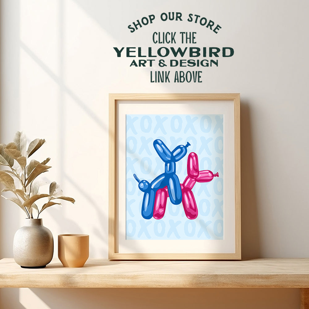 Balloon Dog Aesthetic Wall Art - Pink Blue Bedroom Wall Art - Pop art Modern art Poster - Yellowbird Art & Design - Preppy Room Decor - Trendy Room Decor - Dorm Room Decor UNFRAMED 8x10