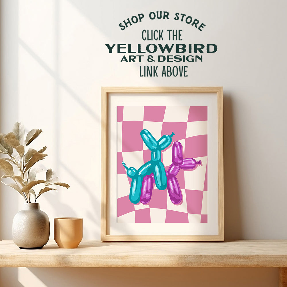 Blue Purple pop Art Decor - Pink Dorm Decorations for Girls Bedroom, small Apartment - Contemporary art for Living Room - Cute Trendy Modern art Balloon Dogs - funny Bathroom Decor Aesthetic Wall Art