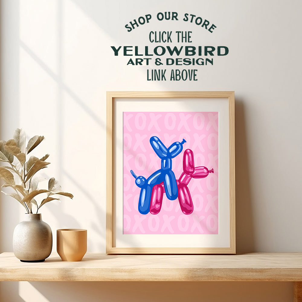 Pop art Wall Art Poster - Cute Aesthetic Room Decor - Preppy Room Decor - Yellowbird Art & Design - Balloon Dog Modern art - Trendy Room Decor - VSCO Dorm Room Decor - Pink Blue Bedroom Wall Art, 8x10