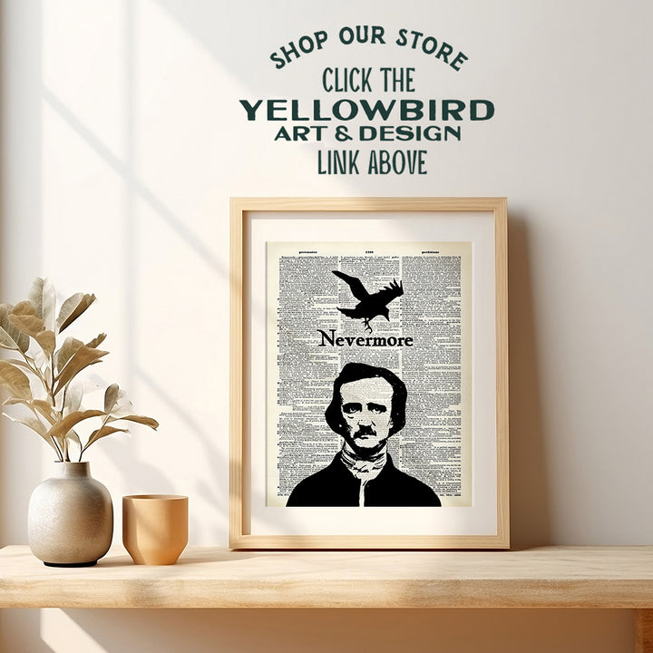 Gothic Edgar Allan Poe Decor - The Raven Poster 8x10 - Goth Room Decor - Creepy Vintage Wall Art - Nevermore Halloween - The Crow - Funny Unique Affordable Gift - Dictionary Art Photo Picture Print