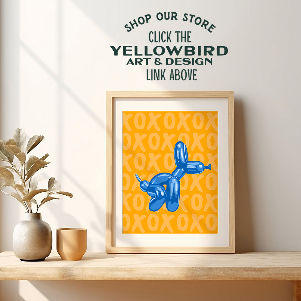 Balloon Dog funny Bathroom Decor - Restroom Sign Preppy Wall Decor - Trendy Wall Decor - Modern Bathroom Decorations - XO Wall Decor - 60s Decor, 70s Maximalist Wall Art - Orange Blue Funky Wall Decor