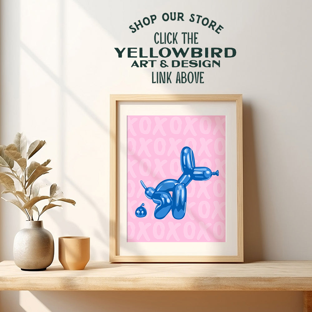 Pink Blue Bathroom Decor - Funny Bathroom Wall Art - Cute Aesthetic Room Decor - Preppy Room Decor - Yellowbird Art & Design Balloon Dog Pop art Minimalist Modern art Poster - VSCO Dorm Room Decor