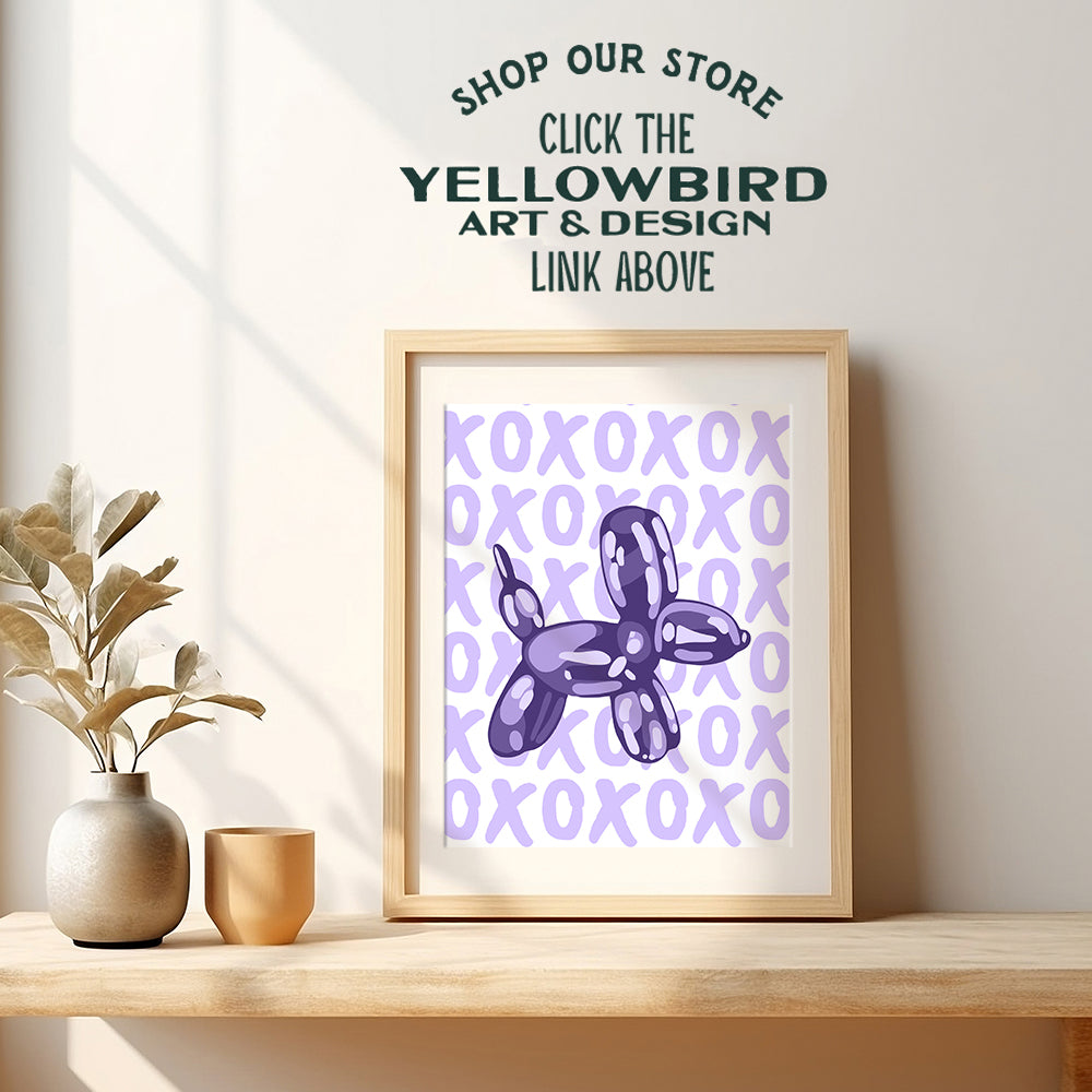 Balloon Dog Purple Wall Decor - Pop art Retro style Minimalist Modern art - 70s Trendy Aesthetic Room Decor - Teen Bedroom Decor for Women - Girls Room Decor - Dorm Room Wall Collage Gallery Wall Art