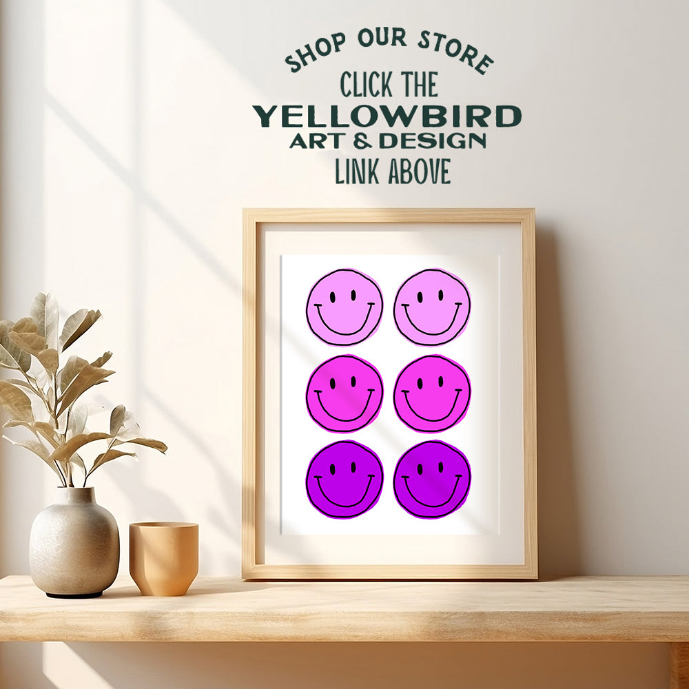 Smiley Face Purple Wall Decor - Smile Face Wall Art - Girls Bedroom Decor, Teens Room - Positive Wall Decor - Happy Decor - Preppy Room Decor - Trendy Room Decor - Modern art - Grunge Indie Room Decor