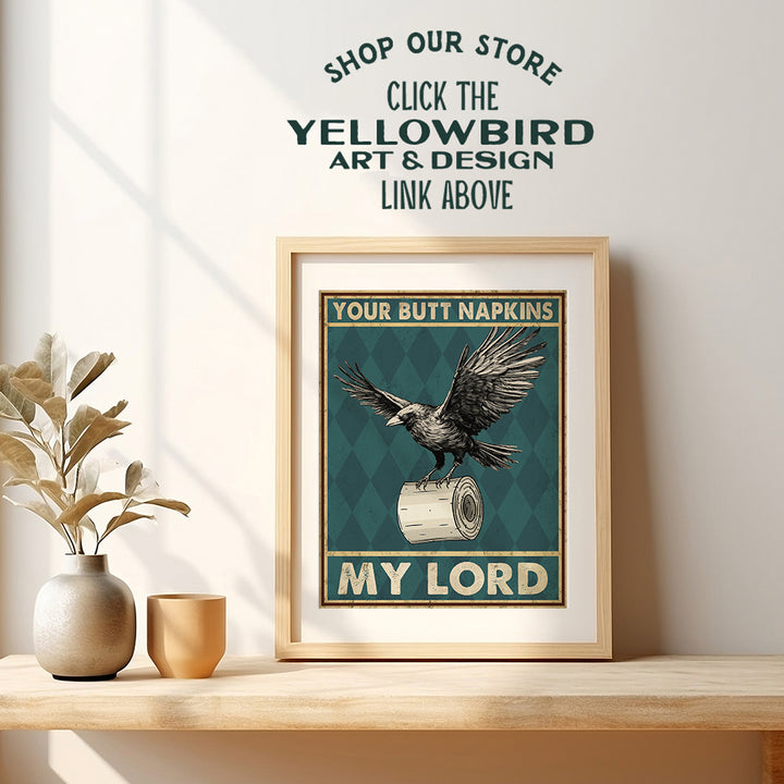 Gothic Bathroom Decor for Men - Green Bathroom Decor - Raven Butt Napkins Funny Bathroom Wall Art - Bath Decor - Pagan Wicca Wiccan Decor - Bathroom Poster - Yellowbird Art & Design Bathroom Pictures