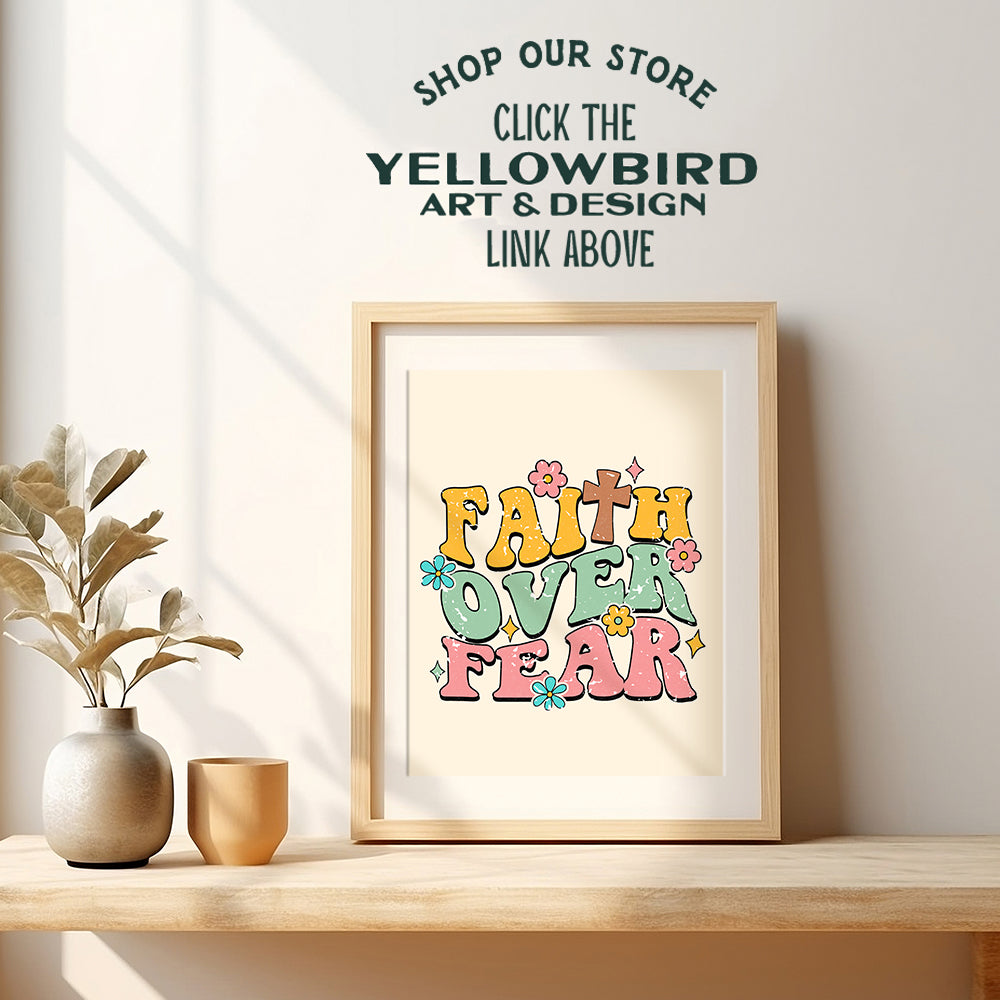 Faith Over Fear Inspirational quote Wall Decor - God Poster - Retro Style Motivational Wall Art - Bible Verse Christian Gifts for Women, Girls Bedroom - spiritual positive Sayings Religious Wall Decor