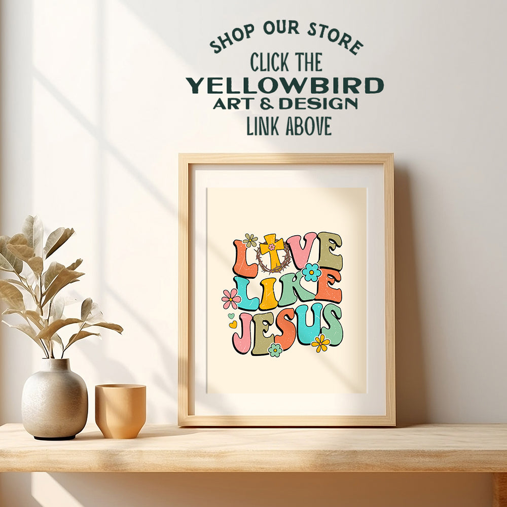 70s Retro Christian Wall Decor - Love Like Jesus Wall Art for Women - Vintage Hippie Flower Power Motivational poster - Bible Verse spiritual Gifts - Faith, Gratitude, Boho Home Decor for Women, Girls