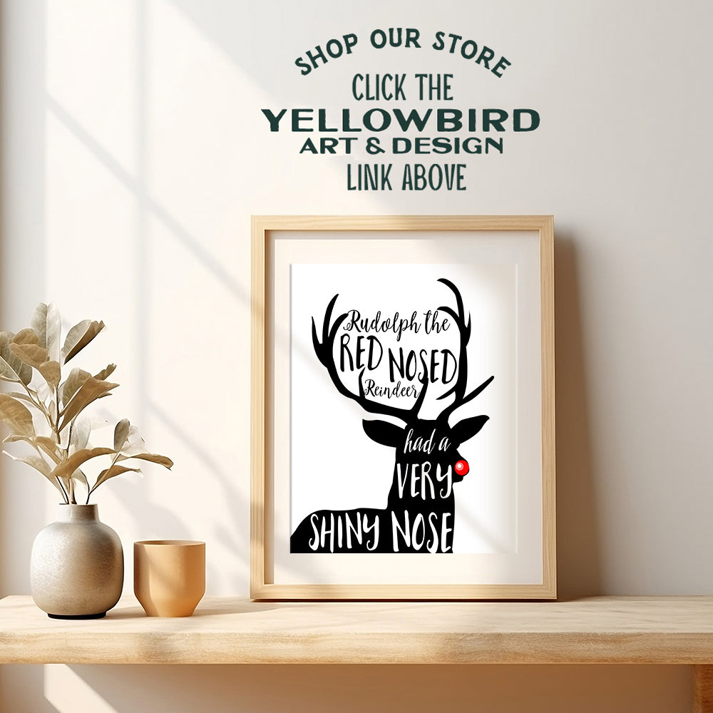 Rudolph the Red Nose Reindeer Decorations - Black Christmas Decorations - Xmas Decorations - Holiday Decorations - Cute Christmas Decorations - Christmas Wall Decor Poster - Christmas Wall Art