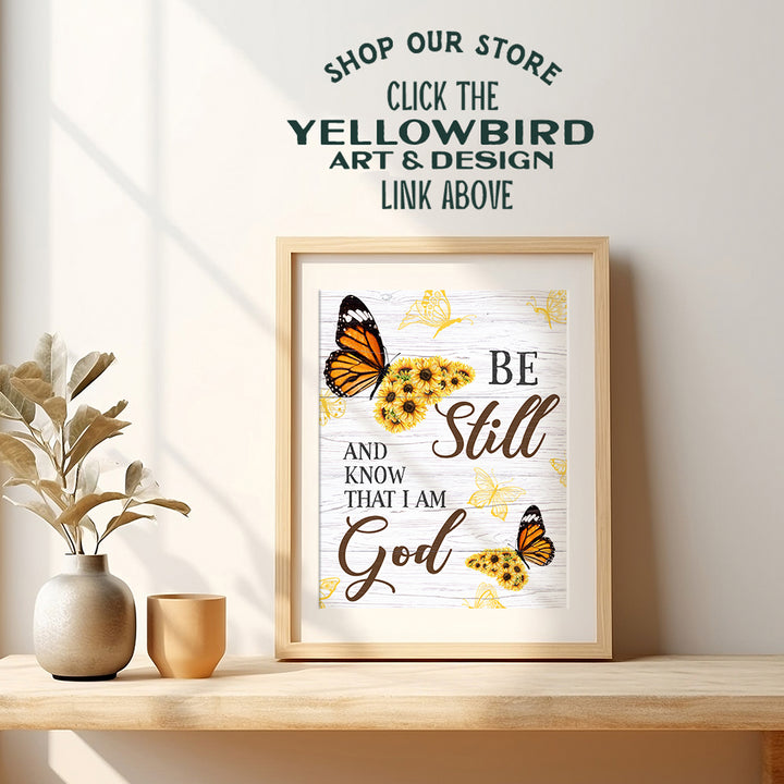 Be Still And Know That I Am God - Psalm 46 - Religious Scripture Bible Verse Wall Decor Sign - Christian Gifts for Women - Inspirational Country Farmhouse Rustic Sunflower - Boho Butterfly Wall Art