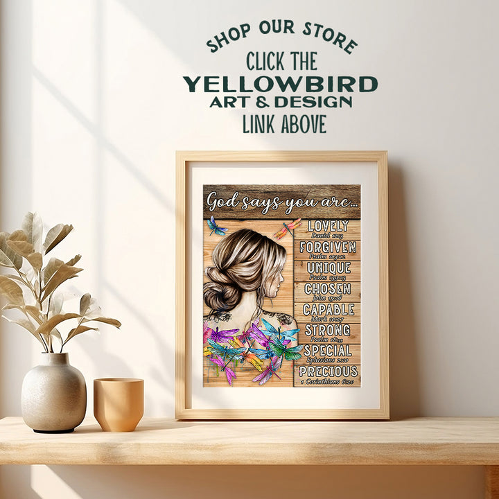 Inspirational Wall Art Motivational poster - God Says Bible Verses Wall Decor - Rustic Country Boho-chic Wall Decor - spiritual Religious Scripture Christian Gifts for Women - Yellowbird Art & Design