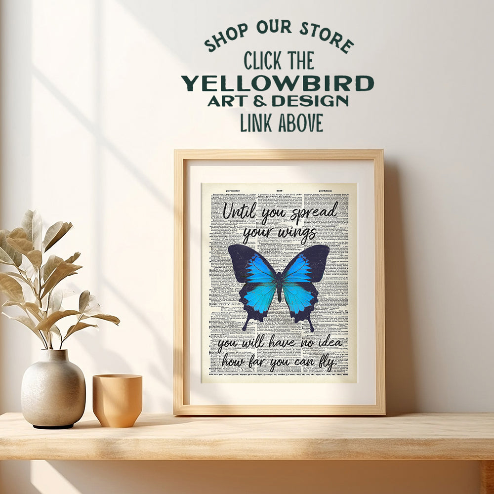 Butterfly Wall Decor - Motivational Wall Art Poster - Positive Quote Home Decor - Uplifting Encouragement Gift for Women, Girls, Teens - Inspirational Decorations for Bedroom, Office, Living Room