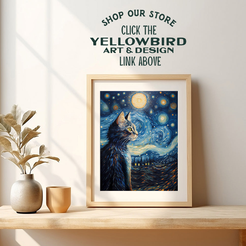 Black cat van Gogh Wall Art - Vincent van Gogh Starry Night - Cute Cat Wall Decor for Cat Mom - Cat Themed Gifts for Women - Cat Decor - Cat Stuff Cat Lover Gifts Cat Room Decor - van Gogh Poster