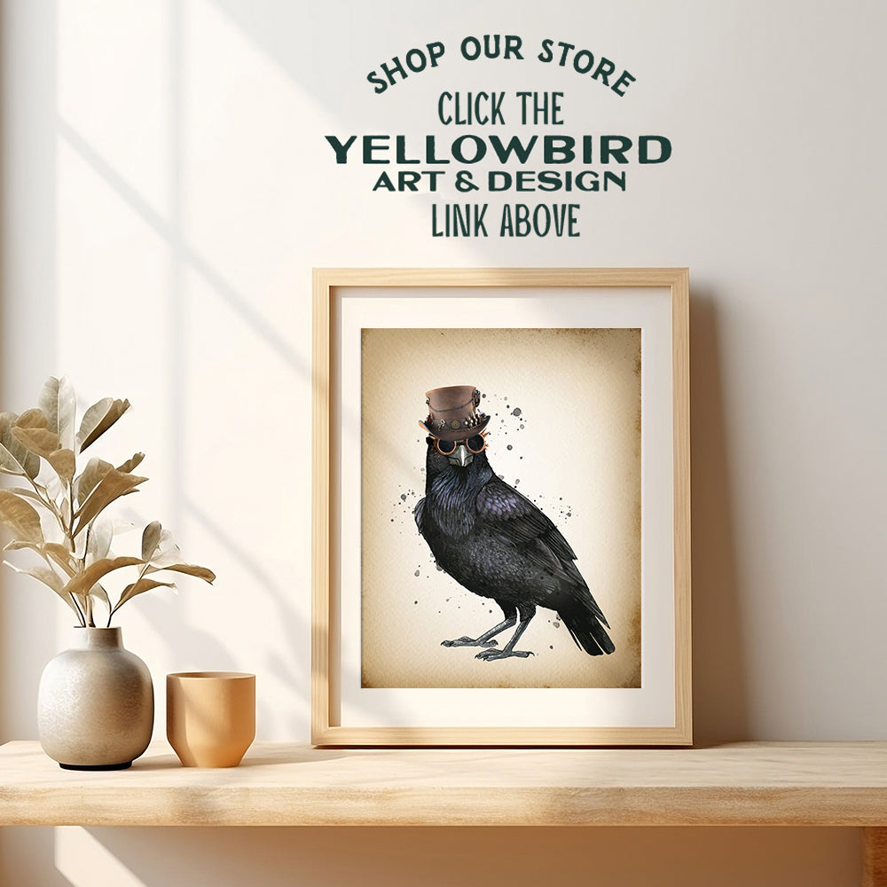 Steampunk The Raven Wall Art - Gothic Edgar Allan Poe Home Decor - Goth Room Decorations - Renaissance Hipster Poster Sign - Accessories for Bedroom, Living Room - Hipster Gift for Men, Women